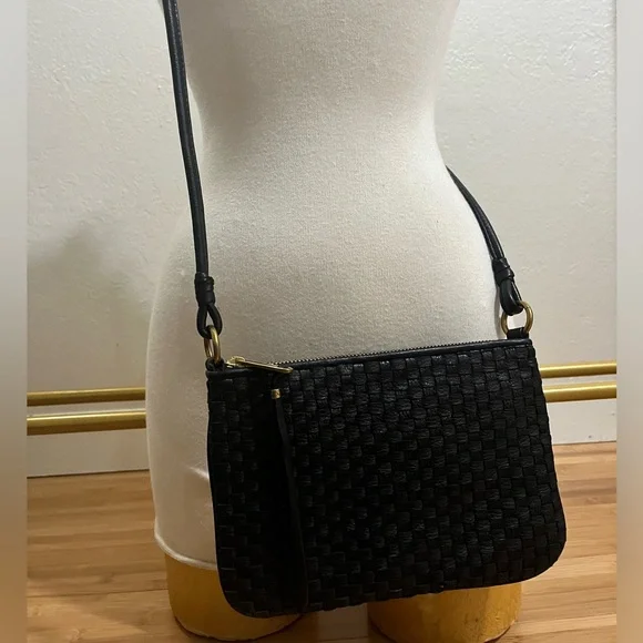 Elliot Lucca Woven Leather Black Crossbody Bag Purse Like New - Picture 6 of 16